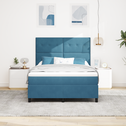 Box Spring Seng Med Madras Mørkeblå 140 X 200 Cm Fløjl