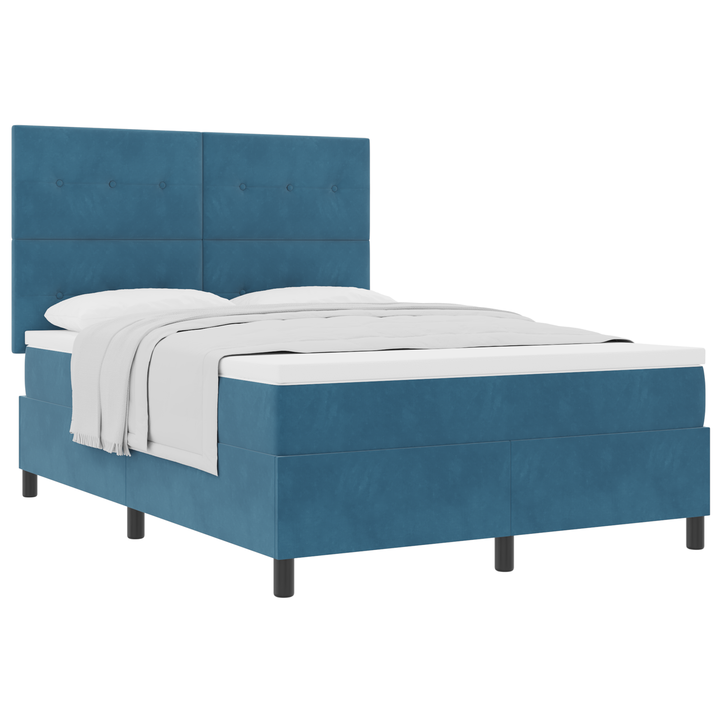 Box Spring Seng Med Madras Mørkeblå 140 X 200 Cm Fløjl