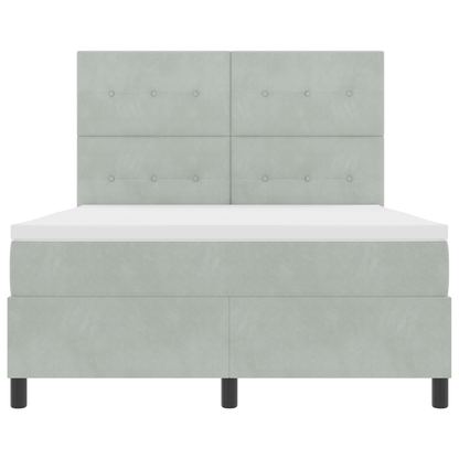 Box Spring Seng Med Madras Lysegrå 160 X 200 Cm Fløjl