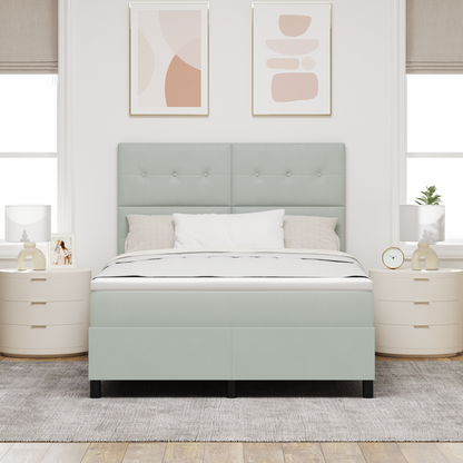 Box Spring Seng Med Madras Lysegrå 160 X 200 Cm Fløjl