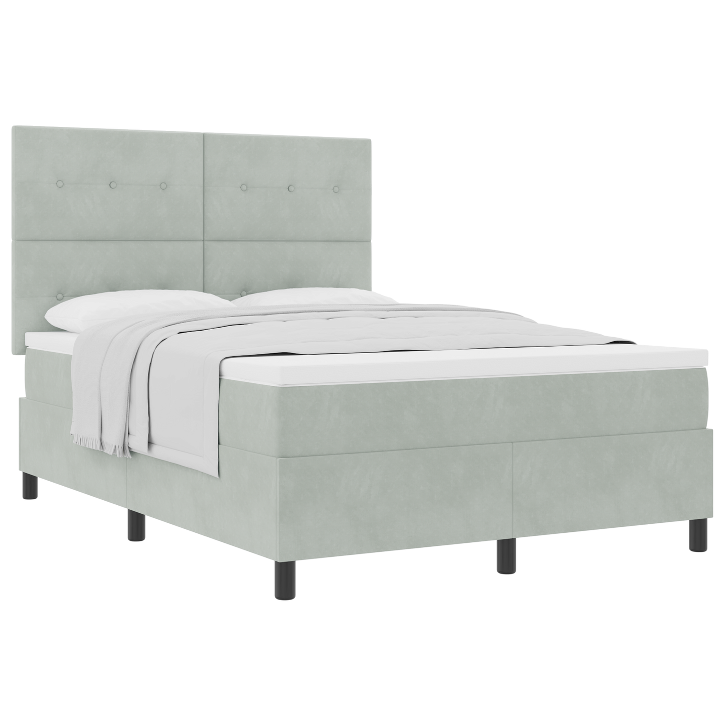 Box Spring Seng Med Madras Lysegrå 160 X 200 Cm Fløjl