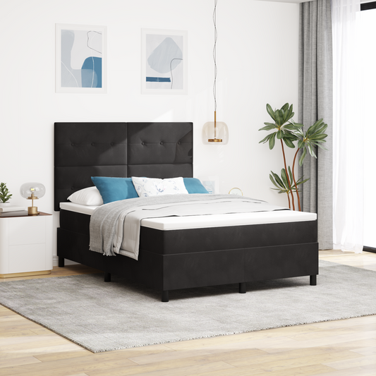 Box Spring Seng Med Madras Sort 160 X 200 Cm Fløjl