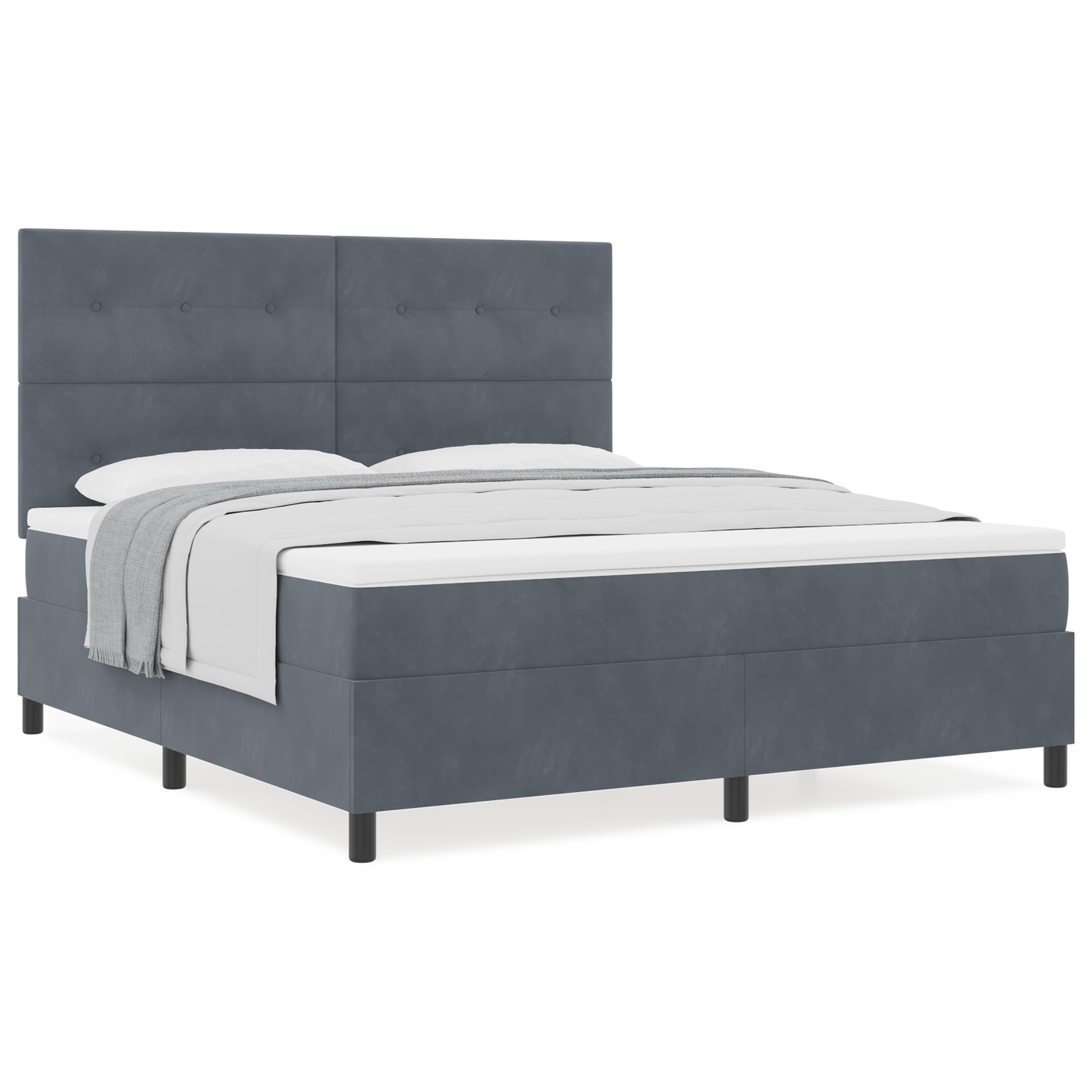 Box Spring Seng Med Madras Mørkegrå 180 X 200 Cm Fløjl