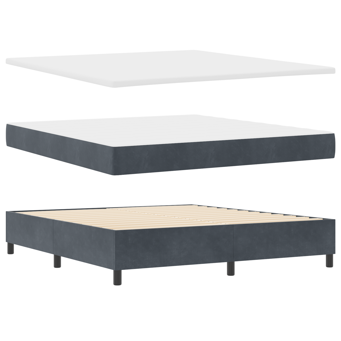 Box Spring Seng Med Madras Mørkegrå 180 X 200 Cm Fløjl