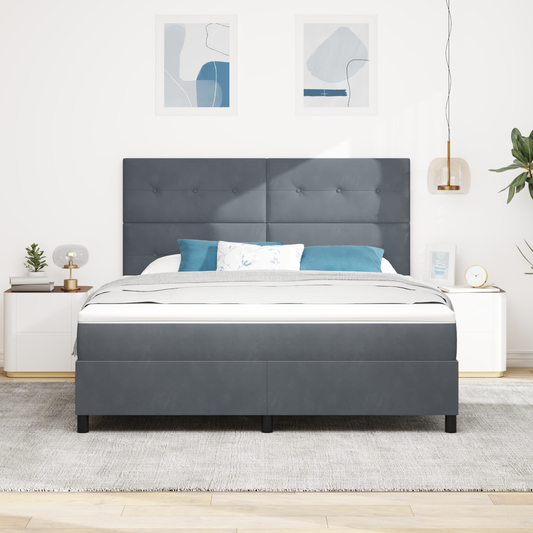 Box Spring Seng Med Madras Mørkegrå 180 X 200 Cm Fløjl
