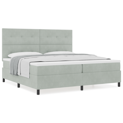 Box Spring Seng Med Madras Lysegrå 200 X 200 Cm Fløjl