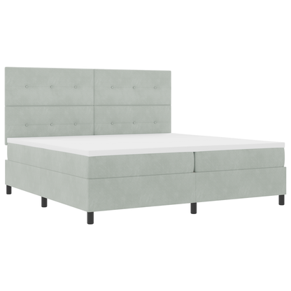 Box Spring Seng Med Madras Lysegrå 200 X 200 Cm Fløjl