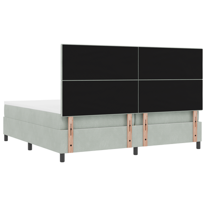 Box Spring Seng Med Madras Lysegrå 200 X 200 Cm Fløjl