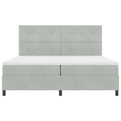 Box Spring Seng Med Madras Lysegrå 200 X 200 Cm Fløjl