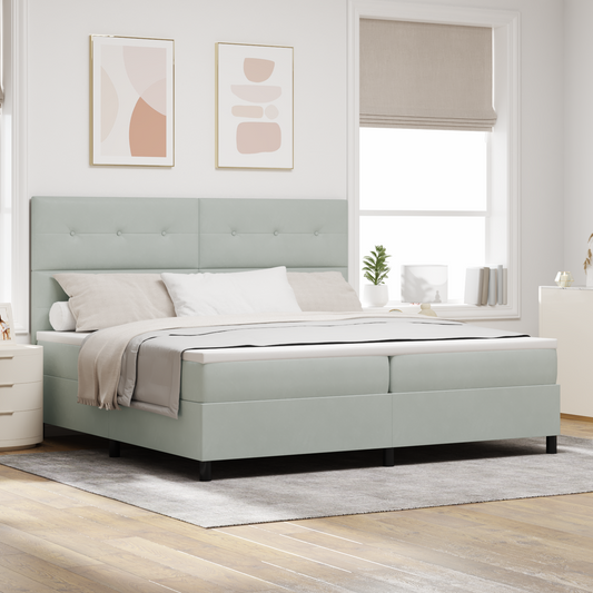 Box Spring Seng Med Madras Lysegrå 200 X 200 Cm Fløjl