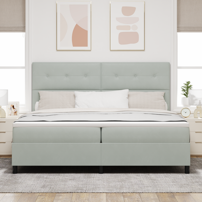 Box Spring Seng Med Madras Lysegrå 200 X 200 Cm Fløjl
