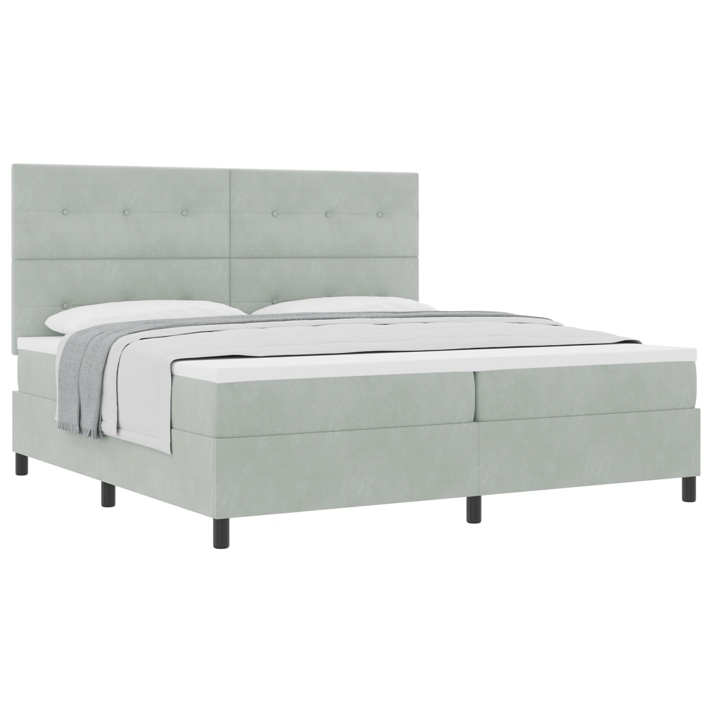 Box Spring Seng Med Madras Lysegrå 200 X 200 Cm Fløjl