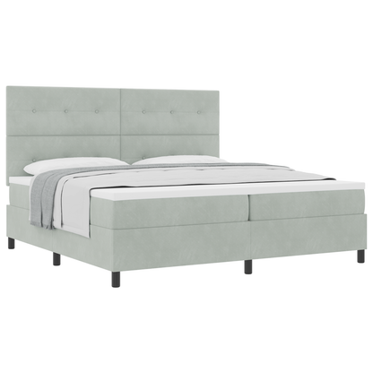 Box Spring Seng Med Madras Lysegrå 200 X 200 Cm Fløjl