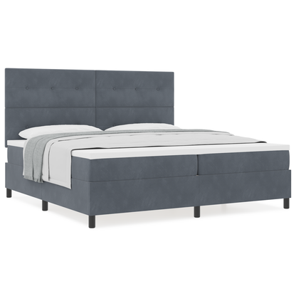 Box Spring Seng Med Madras Mørkegrå 200 X 200 Cm Fløjl