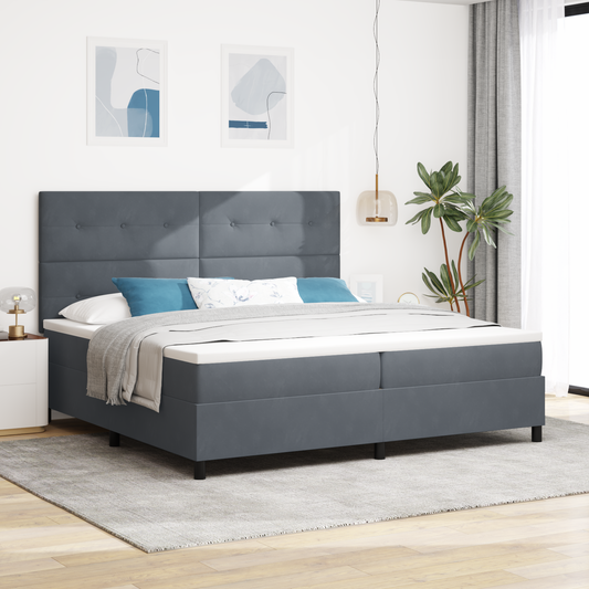 Box Spring Seng Med Madras Mørkegrå 200 X 200 Cm Fløjl
