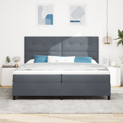 Box Spring Seng Med Madras Mørkegrå 200 X 200 Cm Fløjl