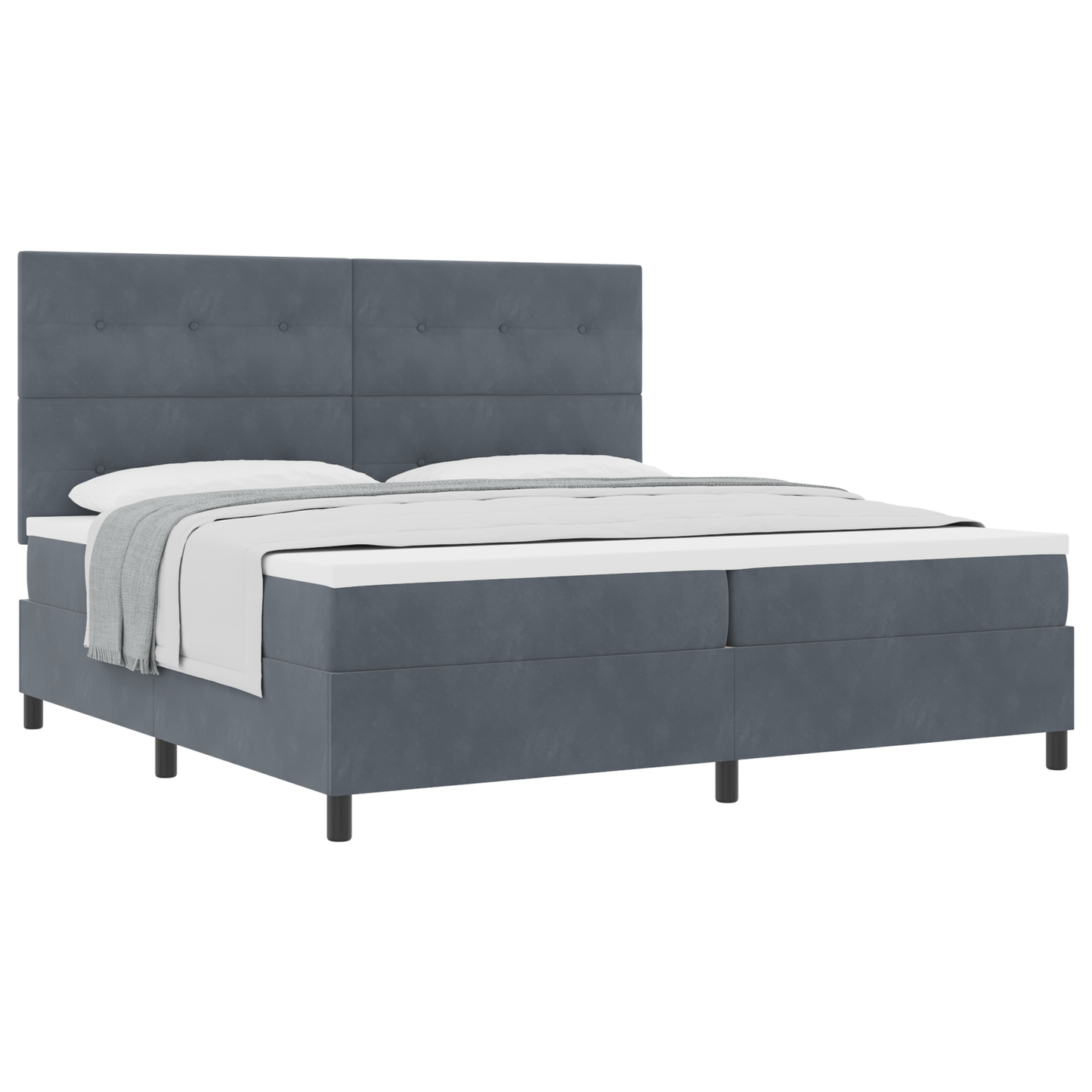 Box Spring Seng Med Madras Mørkegrå 200 X 200 Cm Fløjl