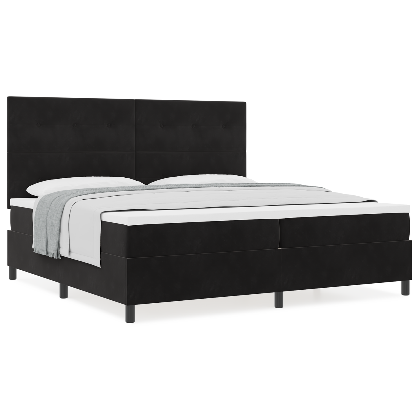 Box Spring Seng Med Madras Sort 200 X 200 Cm Fløjl