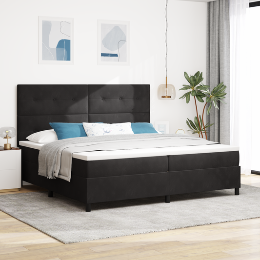 Box Spring Seng Med Madras Sort 200 X 200 Cm Fløjl