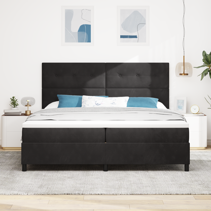 Box Spring Seng Med Madras Sort 200 X 200 Cm Fløjl