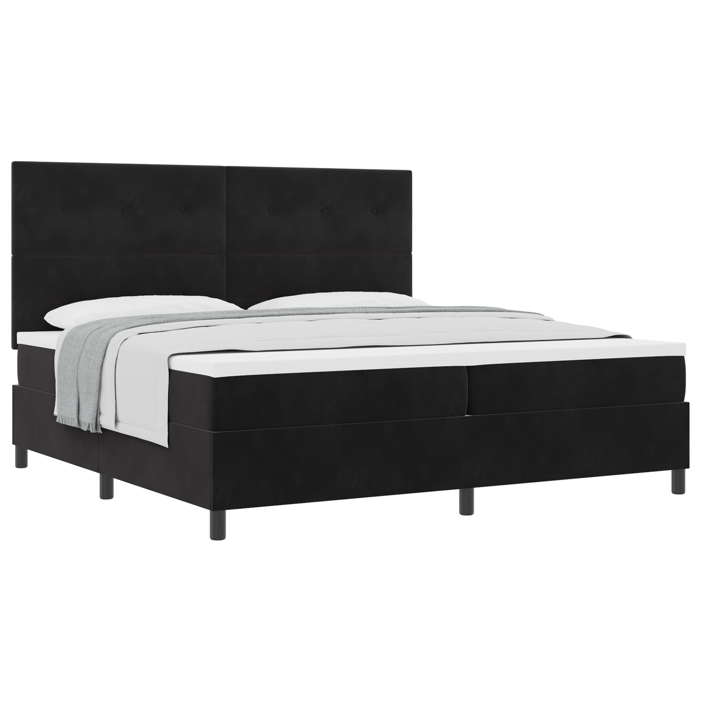 Box Spring Seng Med Madras Sort 200 X 200 Cm Fløjl