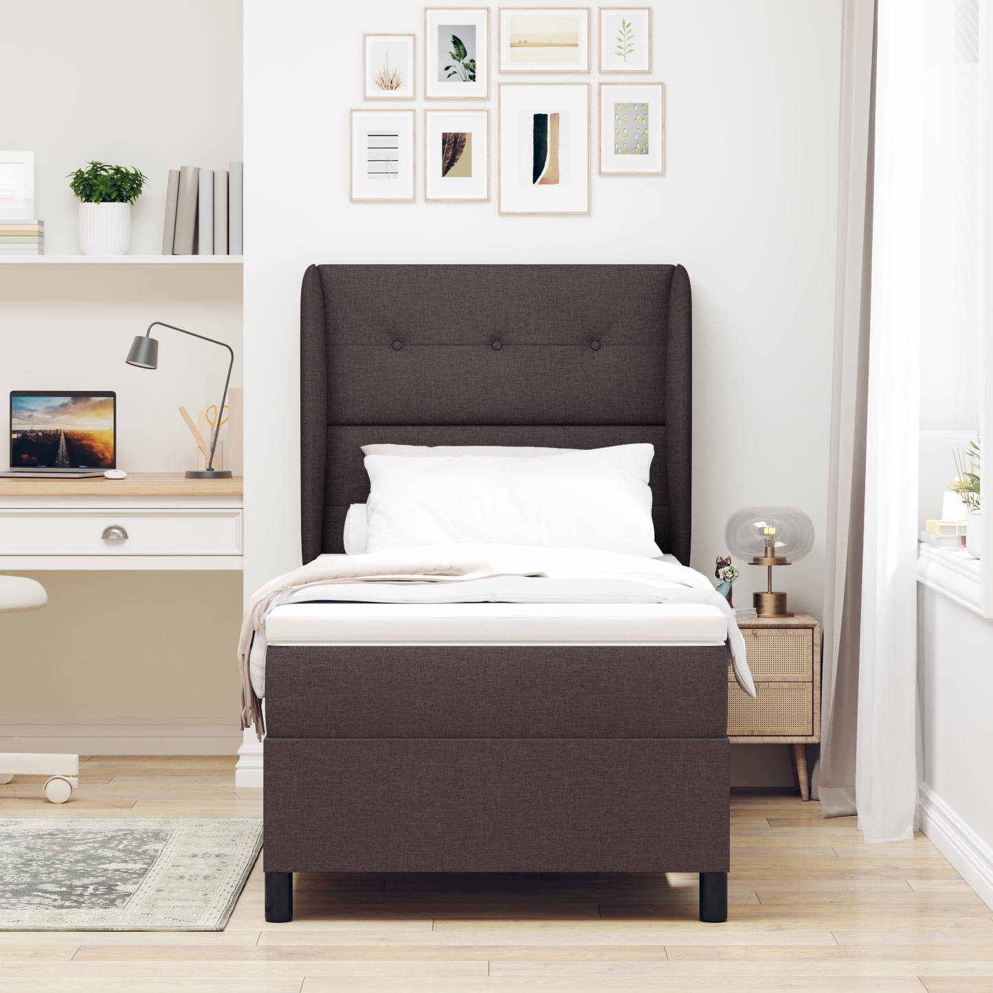 Box Spring Seng Med Madras Mørkebrun 100 X 200 Cm Stof