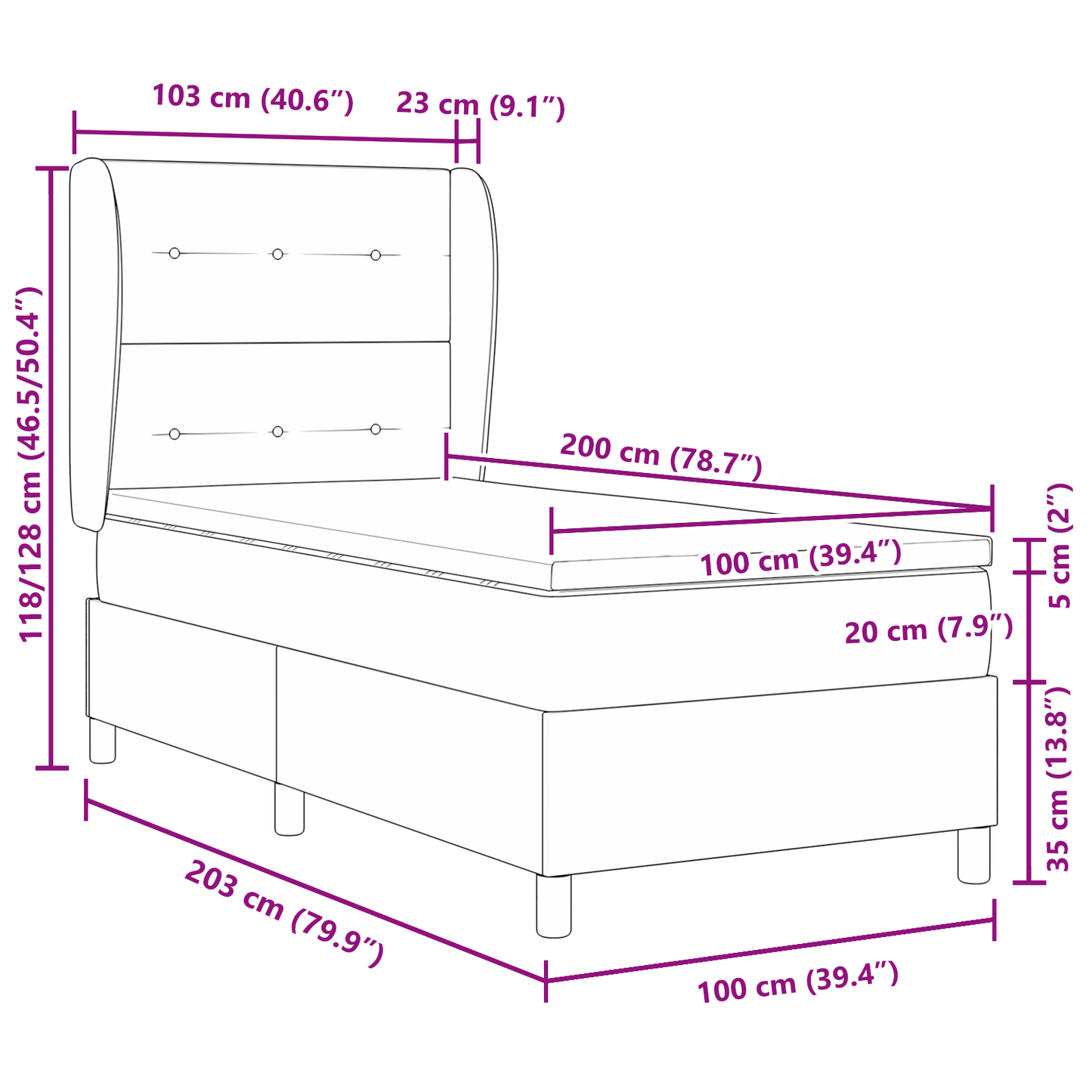 Box Spring Seng Med Madras Mørkebrun 100 X 200 Cm Stof