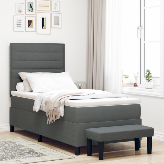 Box Spring Seng Med Madras Mørkegrå 90 X 200 Cm Stof