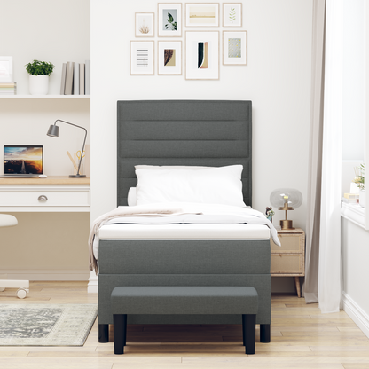 Box Spring Seng Med Madras Mørkegrå 90 X 200 Cm Stof