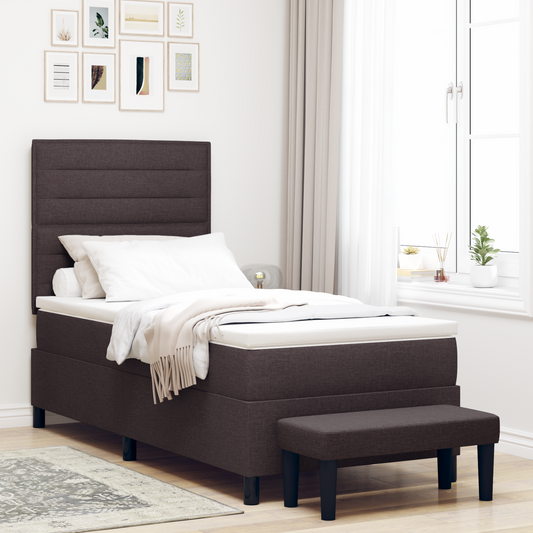 Box Spring Seng Med Madras Mørkebrun 90 X 200 Cm Stof