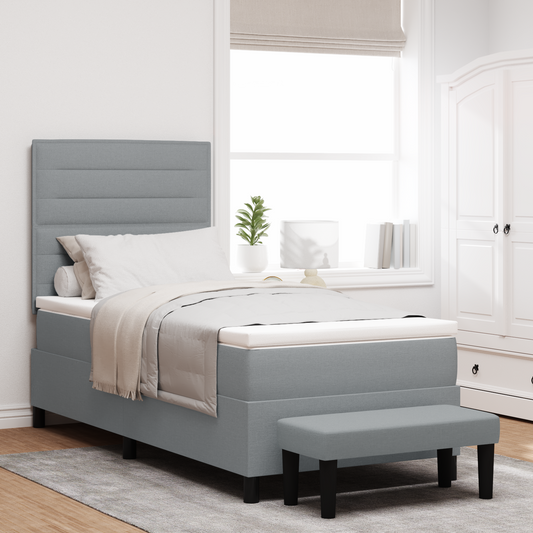 Box Spring Seng Med Madras Lysegrå 100 X 200 Cm Stof