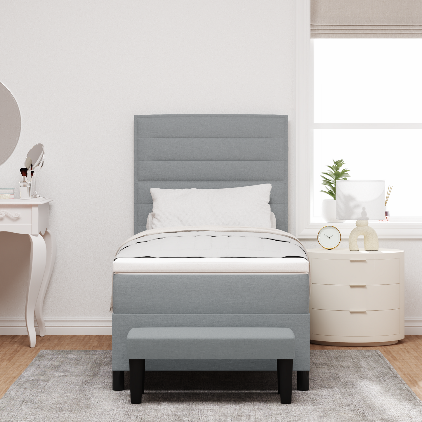 Box Spring Seng Med Madras Lysegrå 100 X 200 Cm Stof