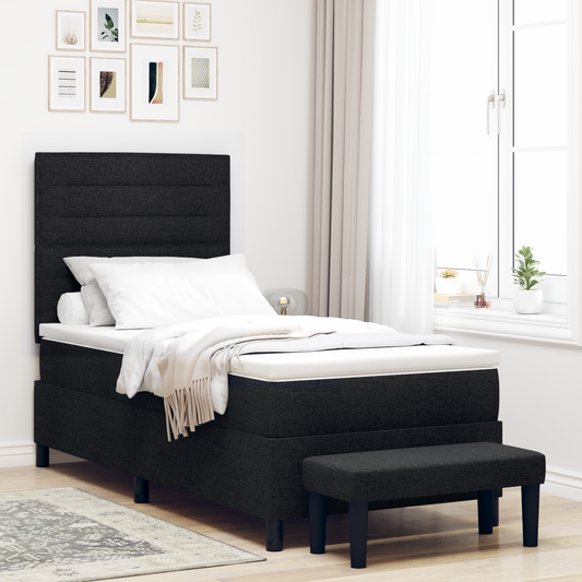 Box Spring Seng Med Madras Sort 100 X 200 Cm Stof