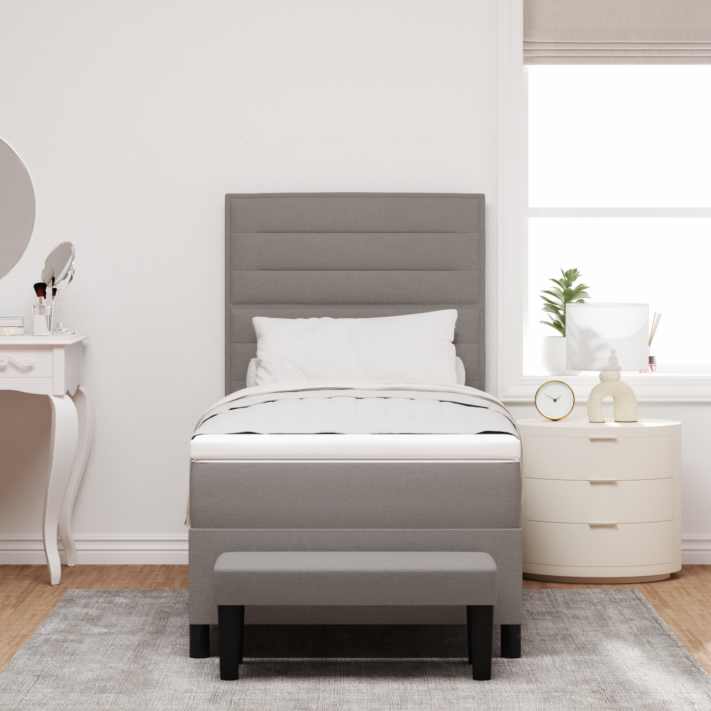 Box Spring Seng Med Madras Gråbrun 100 X 200 Cm Stof