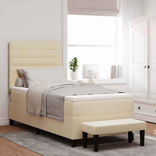 Box Spring Seng Med Madras Creme 100 X 200 Cm Stof