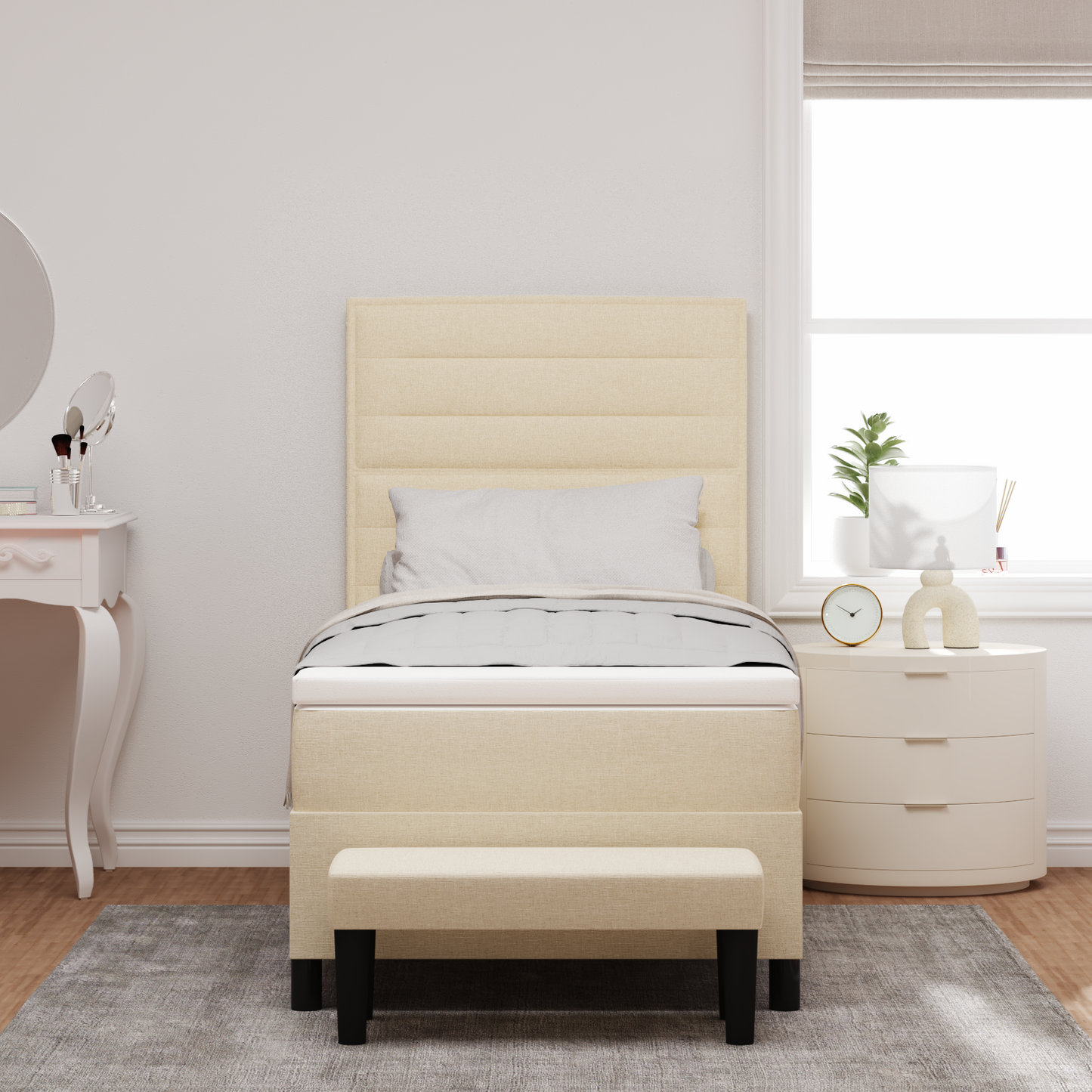 Box Spring Seng Med Madras Creme 100 X 200 Cm Stof