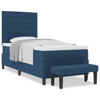 Box Spring Seng Med Madras Med Hovedgærde Blå 100 X 200 Cm Stof