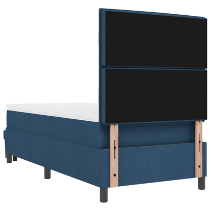 Box Spring Seng Med Madras Med Hovedgærde Blå 100 X 200 Cm Stof