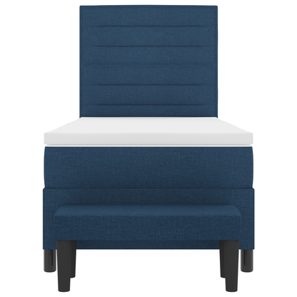 Box Spring Seng Med Madras Med Hovedgærde Blå 100 X 200 Cm Stof