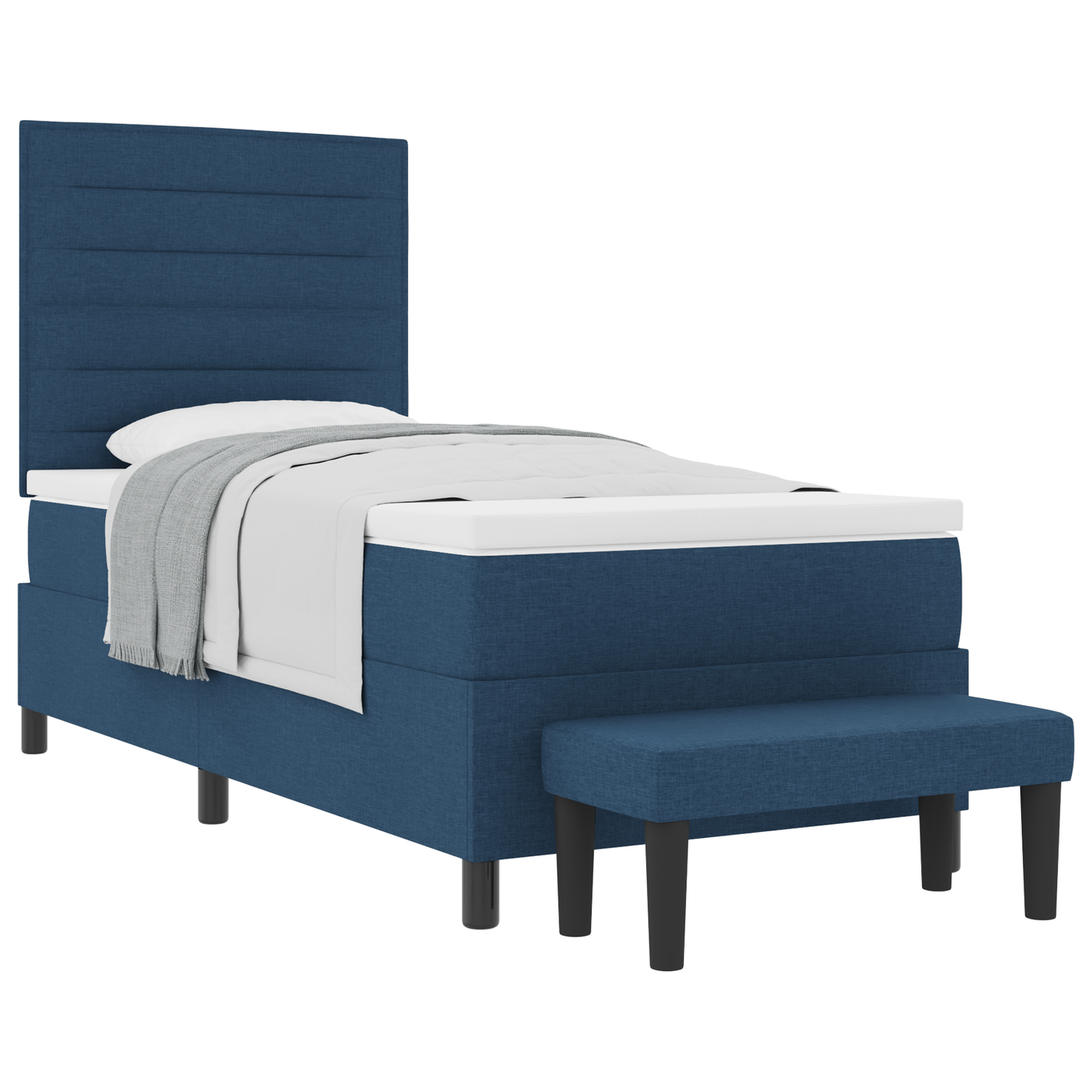 Box Spring Seng Med Madras Med Hovedgærde Blå 100 X 200 Cm Stof