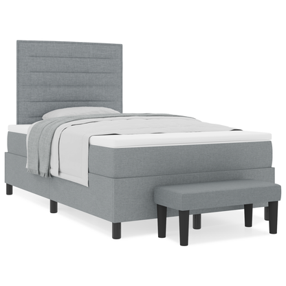 Box Spring Seng Med Madras Lysegrå 120 X 200 Cm Stof