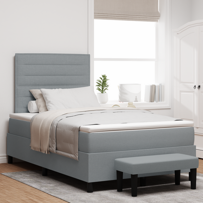 Box Spring Seng Med Madras Lysegrå 120 X 200 Cm Stof
