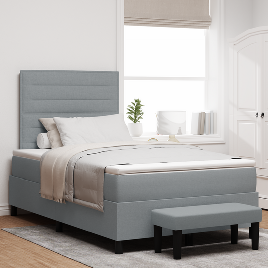 Box Spring Seng Med Madras Lysegrå 120 X 200 Cm Stof