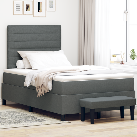 Box Spring Seng Med Madras Mørkegrå 120 X 200 Cm Stof