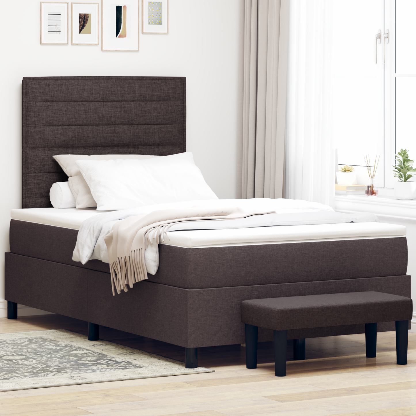 Box Spring Seng Med Madras Mørkebrun 120 X 200 Cm Stof