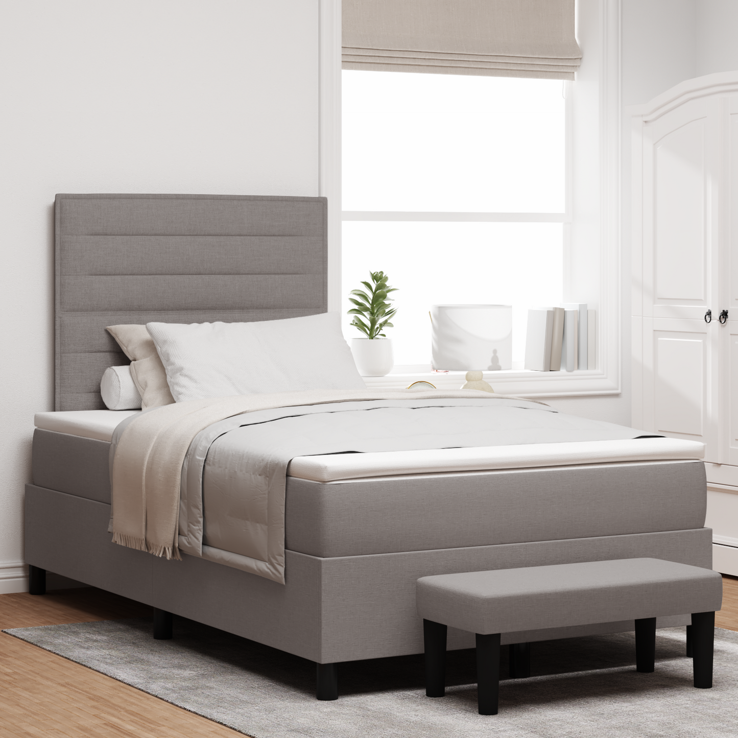 Box Spring Seng Med Madras Gråbrun 120 X 200 Cm Stof