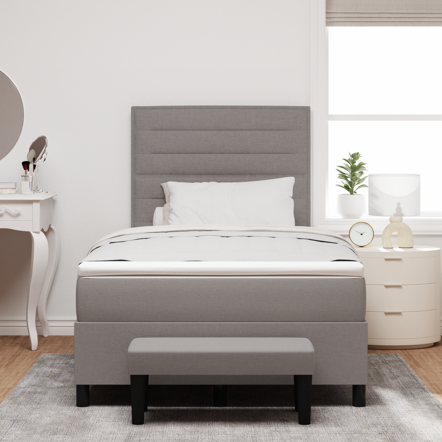 Box Spring Seng Med Madras Gråbrun 120 X 200 Cm Stof