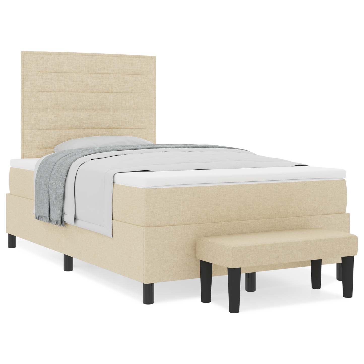 Box Spring Seng Med Madras Creme 120 X 200 Cm Stof