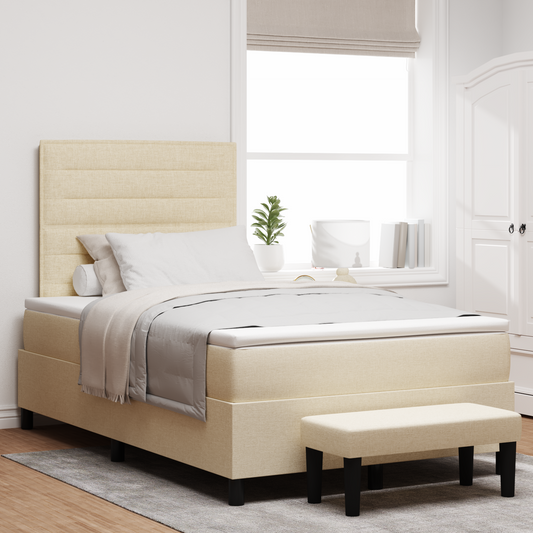 Box Spring Seng Med Madras Creme 120 X 200 Cm Stof