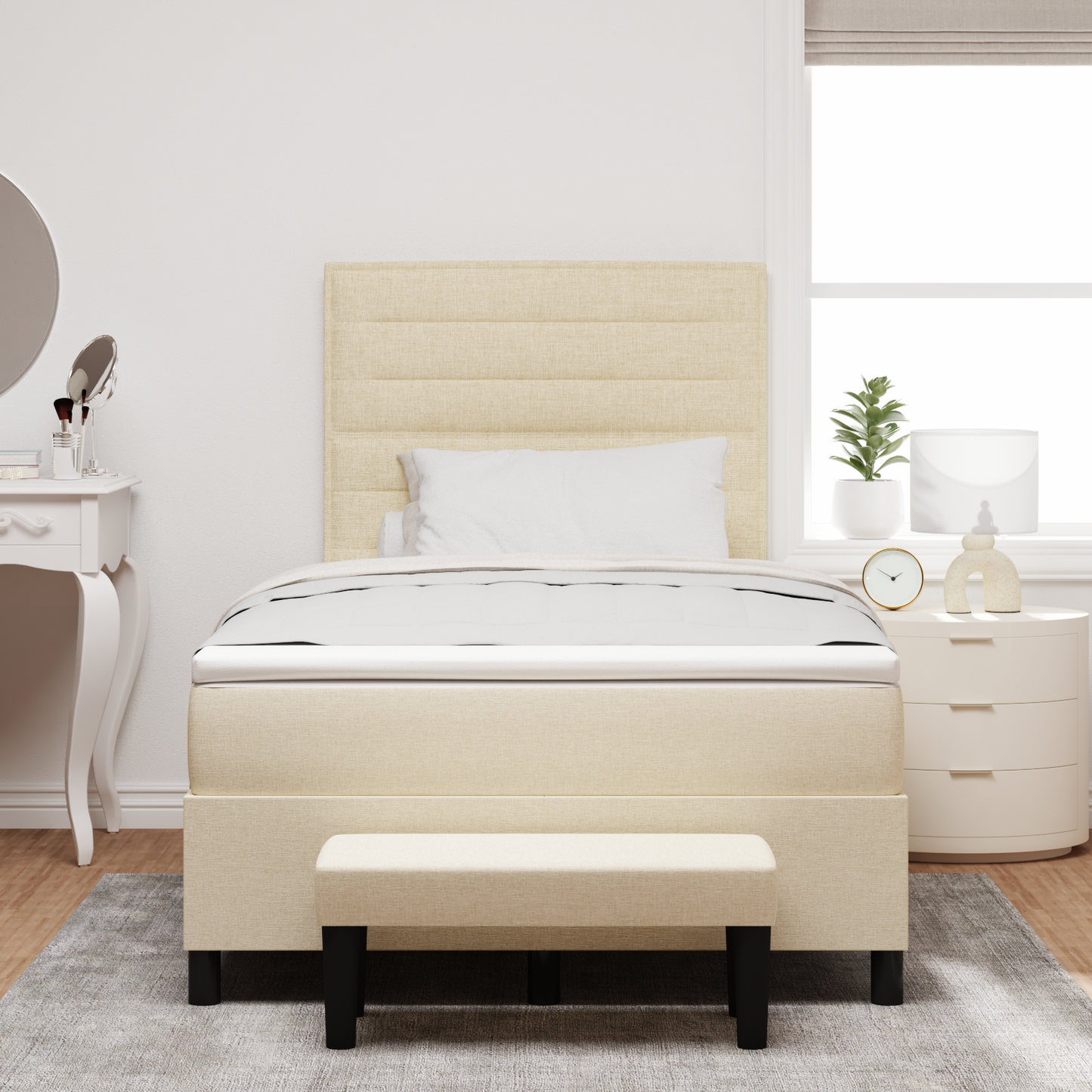 Box Spring Seng Med Madras Creme 120 X 200 Cm Stof